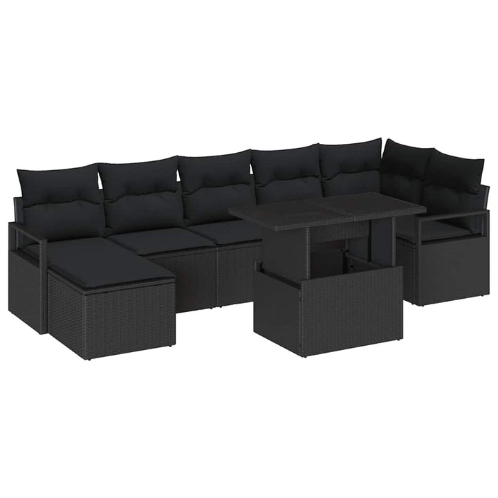 Havesofa Sæt med opbevaring 8 pcs Sort polyrattan