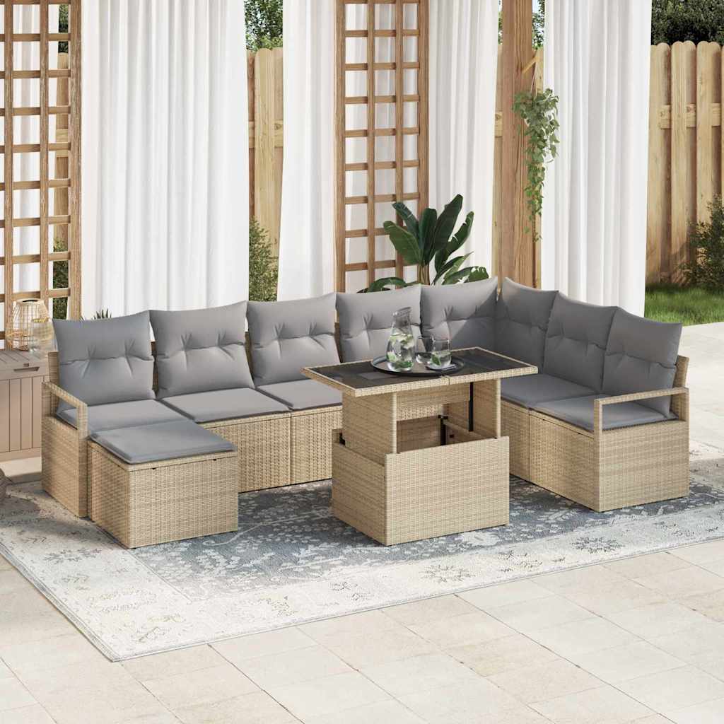Havesofa Sæt med pude 9 pcs beige og lysegrå