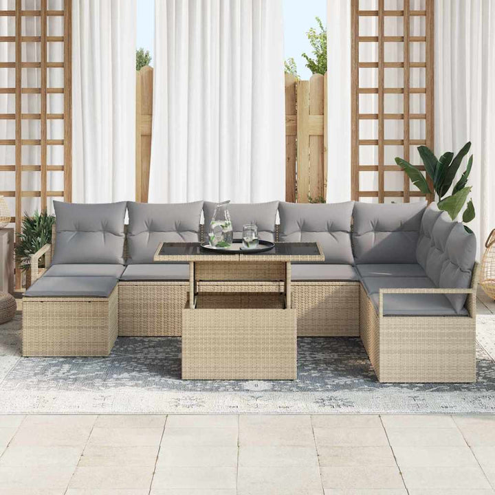 Havesofa Sæt med pude 9 pcs beige og lysegrå