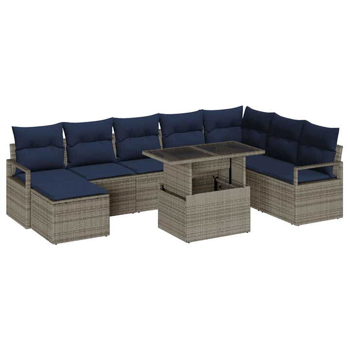 Havesofa Sæt med pude med opbevaring 9 pcs grå og marineblå
