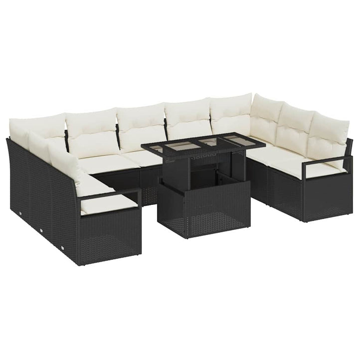 Havesofa Sæt med pude 10 pcs Sort og cremefarvet polyrattan
