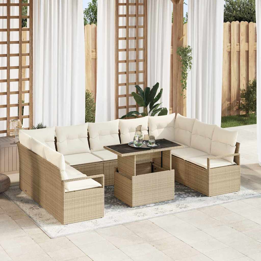 Havesofa Sæt med pude 10 pcs Beige og creme polyrattan