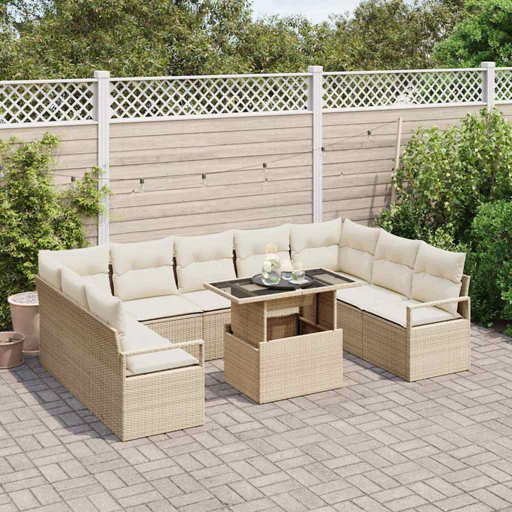 Havesofa Sæt med pude 10 pcs Beige og creme polyrattan