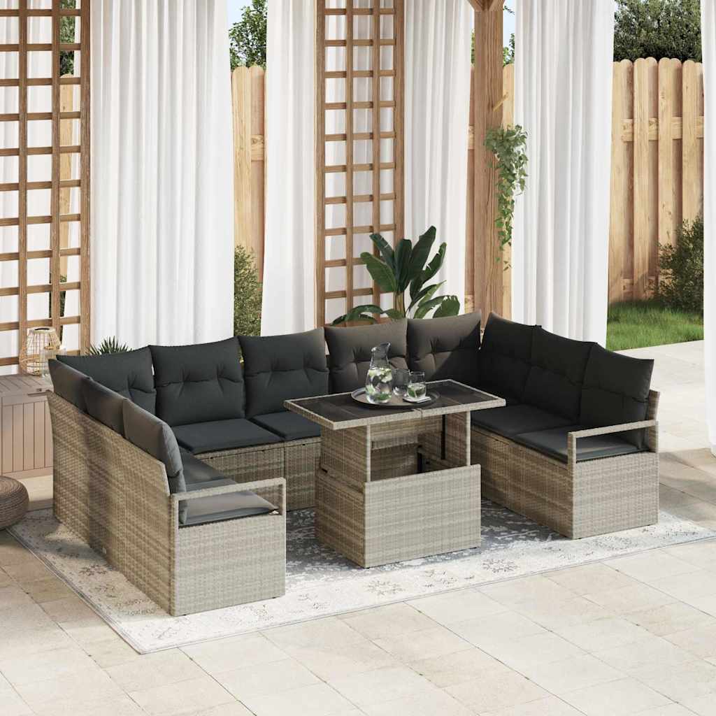 Havesofa Sæt med pude 10 pcs Lysegrå polyrattan
