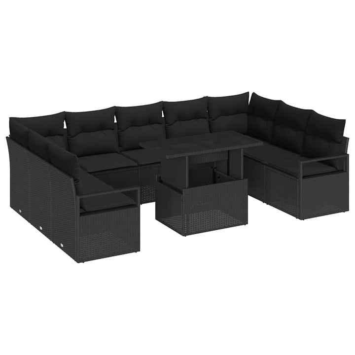 Havesofa Sæt med pude 10 pcs Sort polyrattan