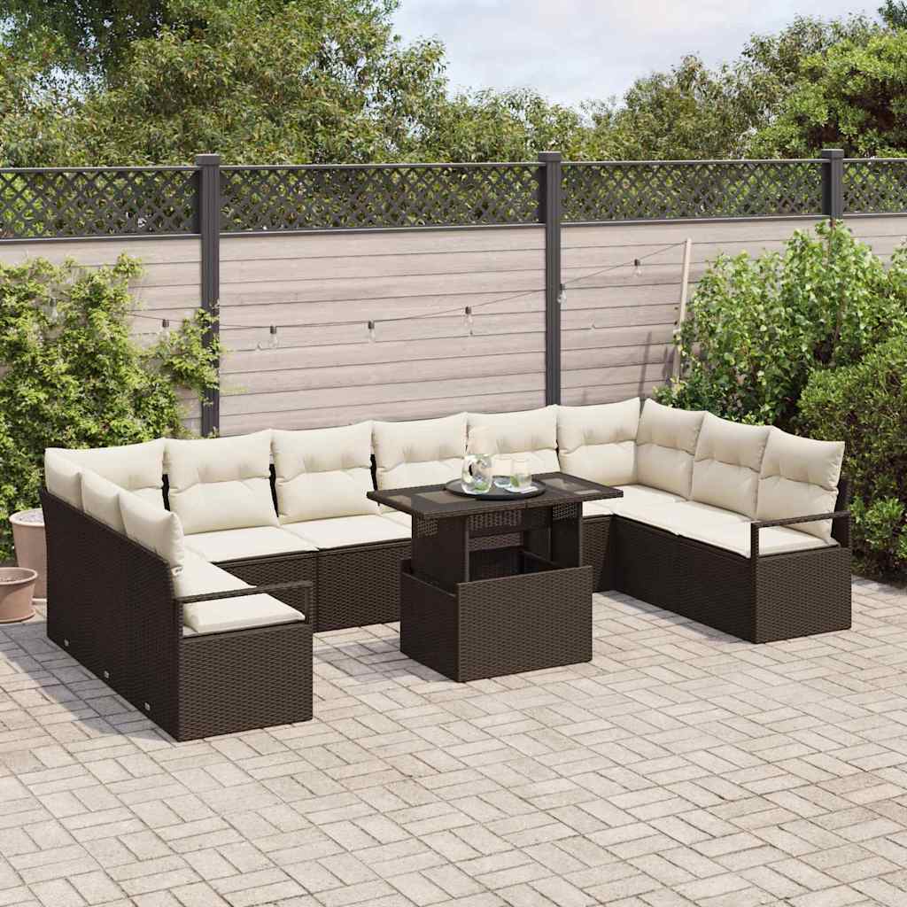 Havesofa Sæt 11 stk. 10-Antal sæder Brun og Creme polyrattan