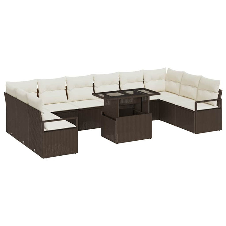 Havesofa Sæt 11 stk. 10-Antal sæder Brun og Creme polyrattan
