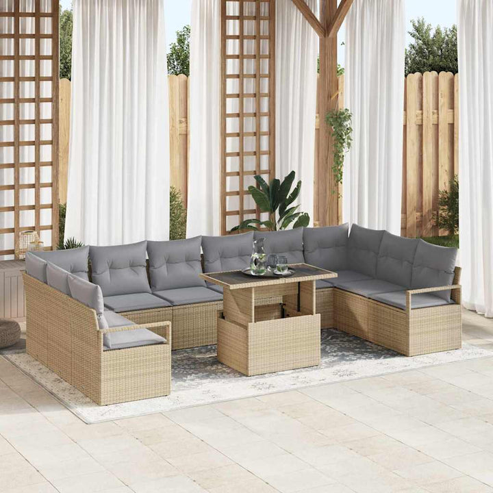 Havesofa Sæt med pude 11 pcs Beige og lys grå polyrattan