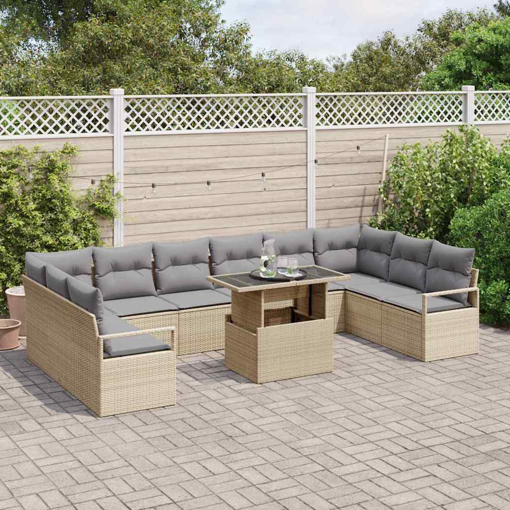 Havesofa Sæt med pude 11 pcs Beige og lys grå polyrattan