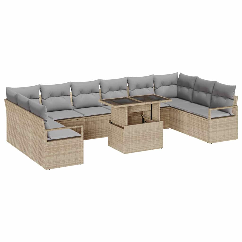 Havesofa Sæt med pude 11 pcs Beige og lys grå polyrattan