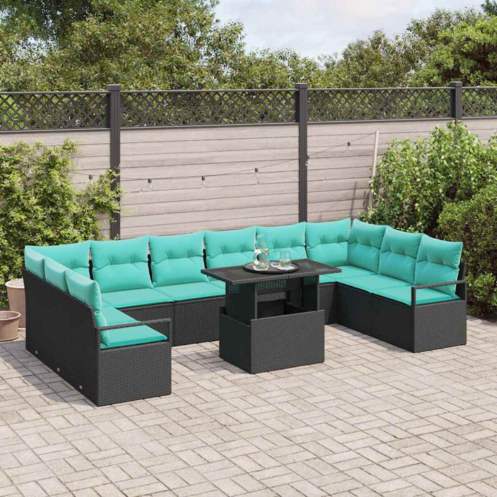 Havesofa Sæt med pude 11 pcs Sort og blå polyrattan