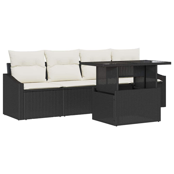 Havesofa Sæt med pude 5 pcs Sort og cremefarvet polyrattan