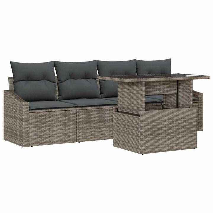 Havesofa Sæt med pude 5 pcs Grå polyrattan