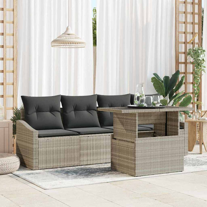 Havesofa Sæt med pude 5 pcs Lysegrå polyrattan