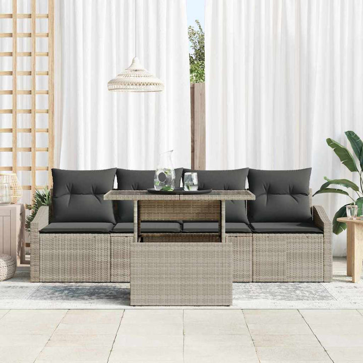 Havesofa Sæt med pude 5 pcs Lysegrå polyrattan