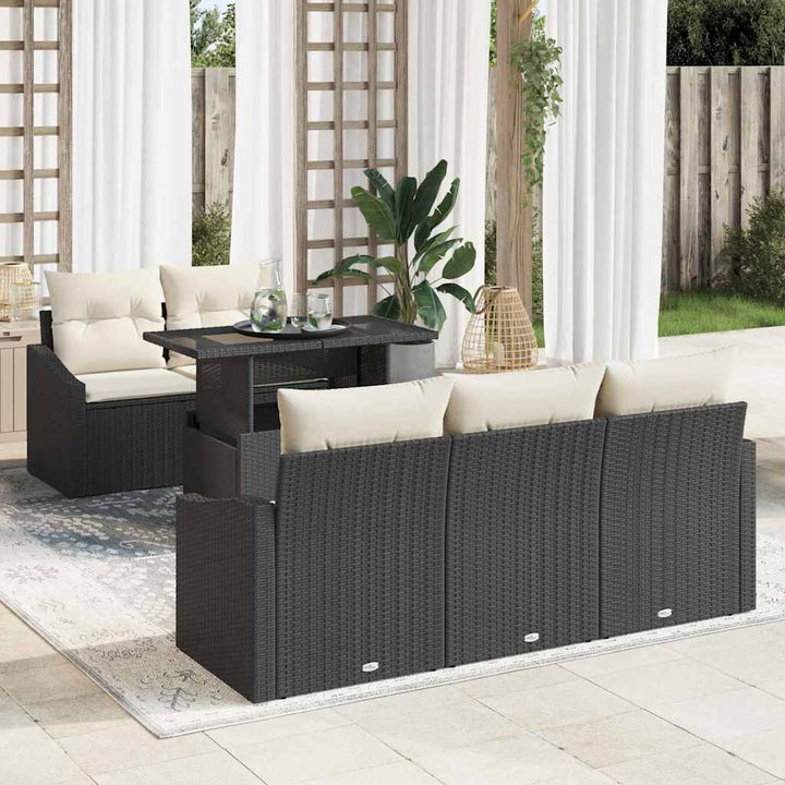 Havesofa Sæt med pude 6 pcs Sort og cremefarvet polyrattan