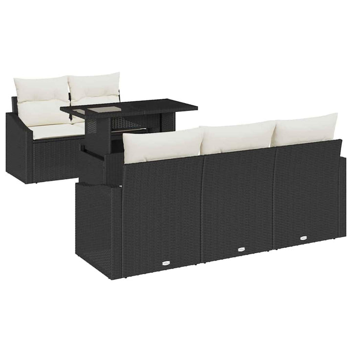 Havesofa Sæt med pude 6 pcs Sort og cremefarvet polyrattan