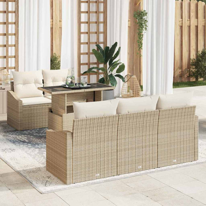 Havesofa Sæt med pude 6 pcs beige og cremefarvet polyrattan