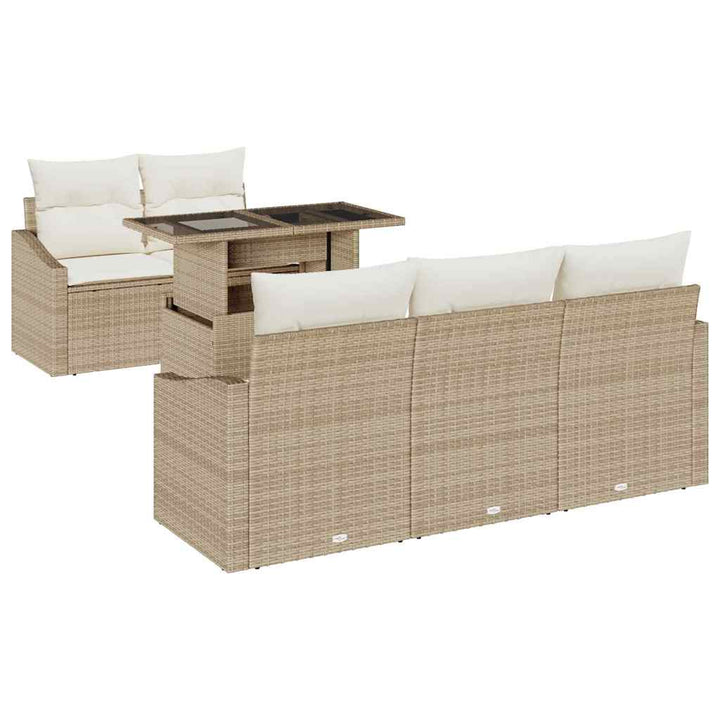 Havesofa Sæt med pude 6 pcs beige og cremefarvet polyrattan
