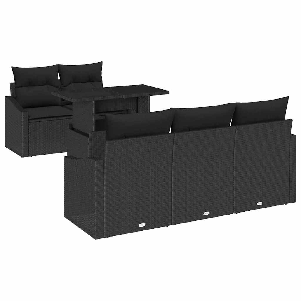 Havesofa Sæt med opbevaring med pude 6 pcs Sort polyrattan