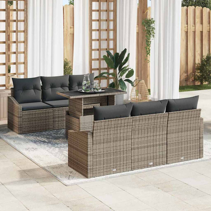 Havesofa Sæt med opbevaring med pude 7 pcs Grå polyrattan