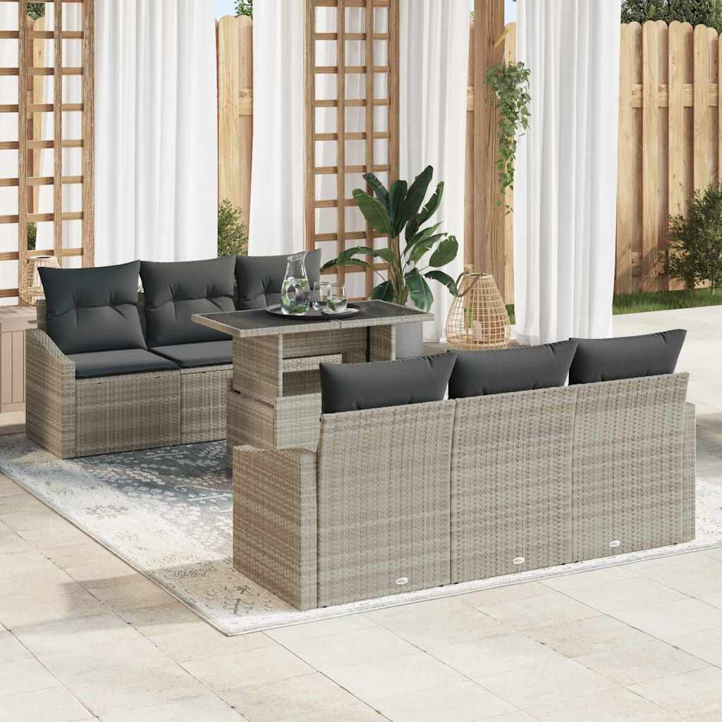 Havesofa Sæt med pude 7 pcs Lysegrå polyrattan