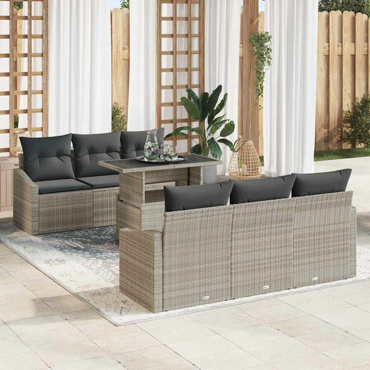 Havesofa Sæt med pude 7 pcs Lysegrå polyrattan