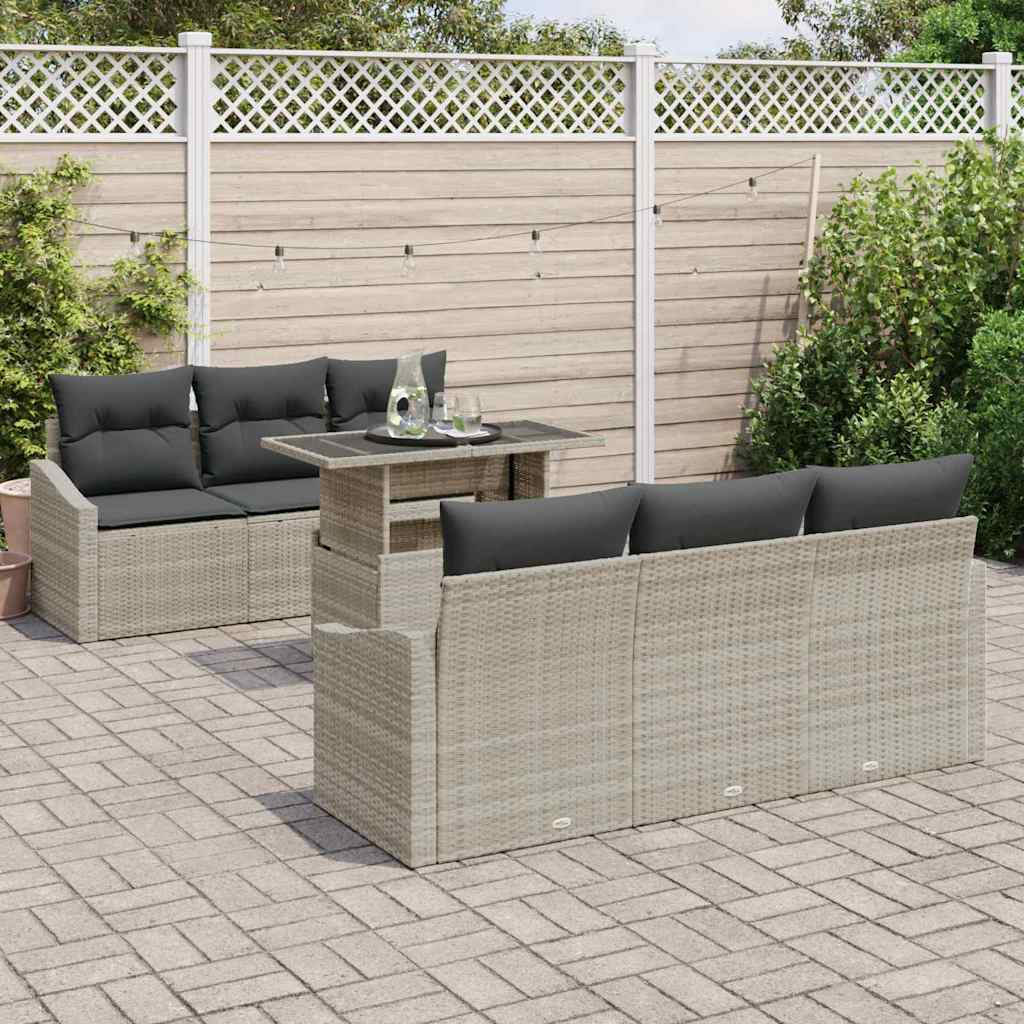 Havesofa Sæt med pude 7 pcs Lysegrå polyrattan