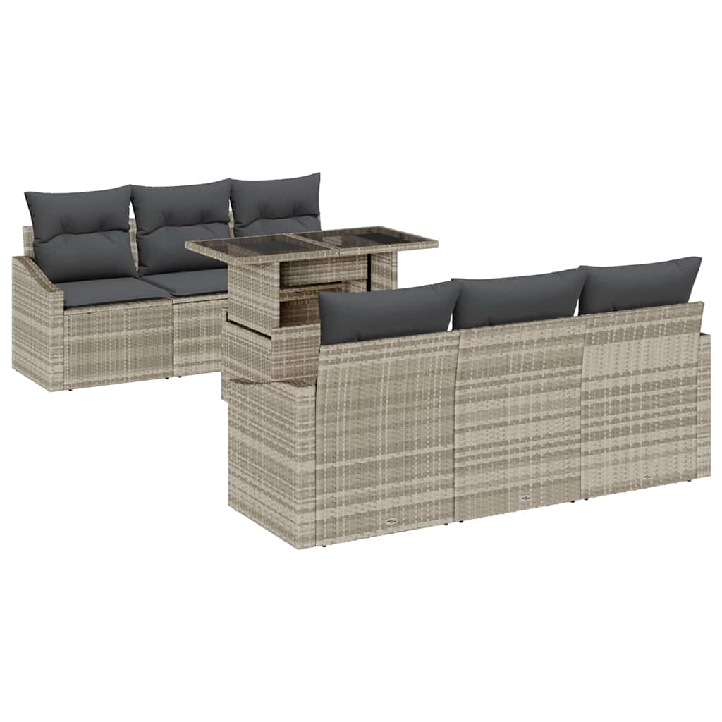 Havesofa Sæt med pude 7 pcs Lysegrå polyrattan