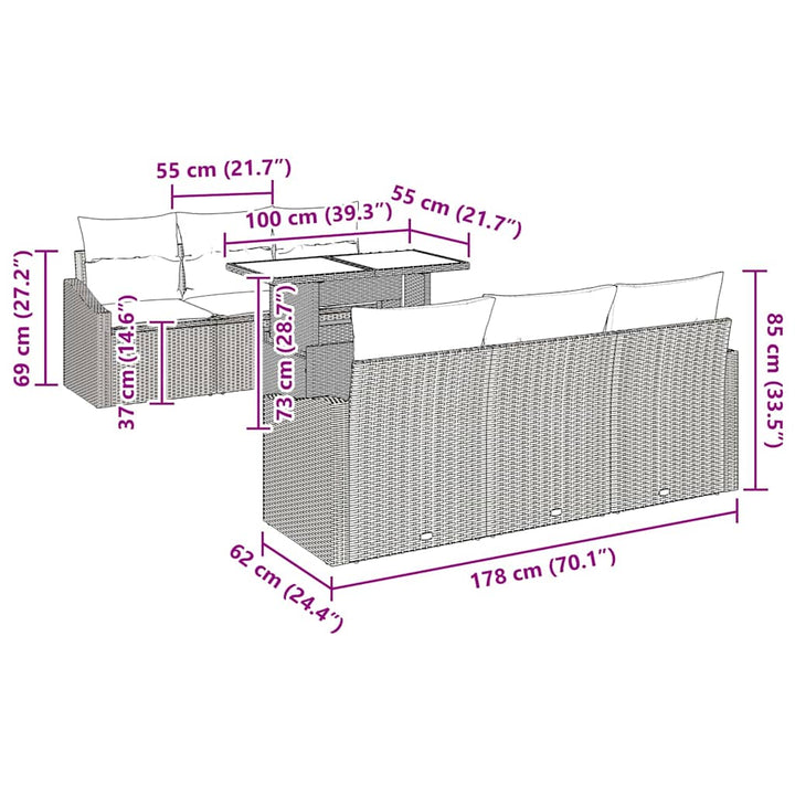 Havesofa Sæt med opbevaring med pude 7 pcs Sort polyrattan
