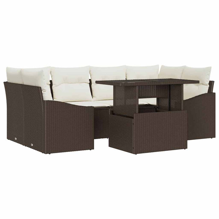 Havesofa Sæt med pude 7 pcs Brun og Creme polyrattan