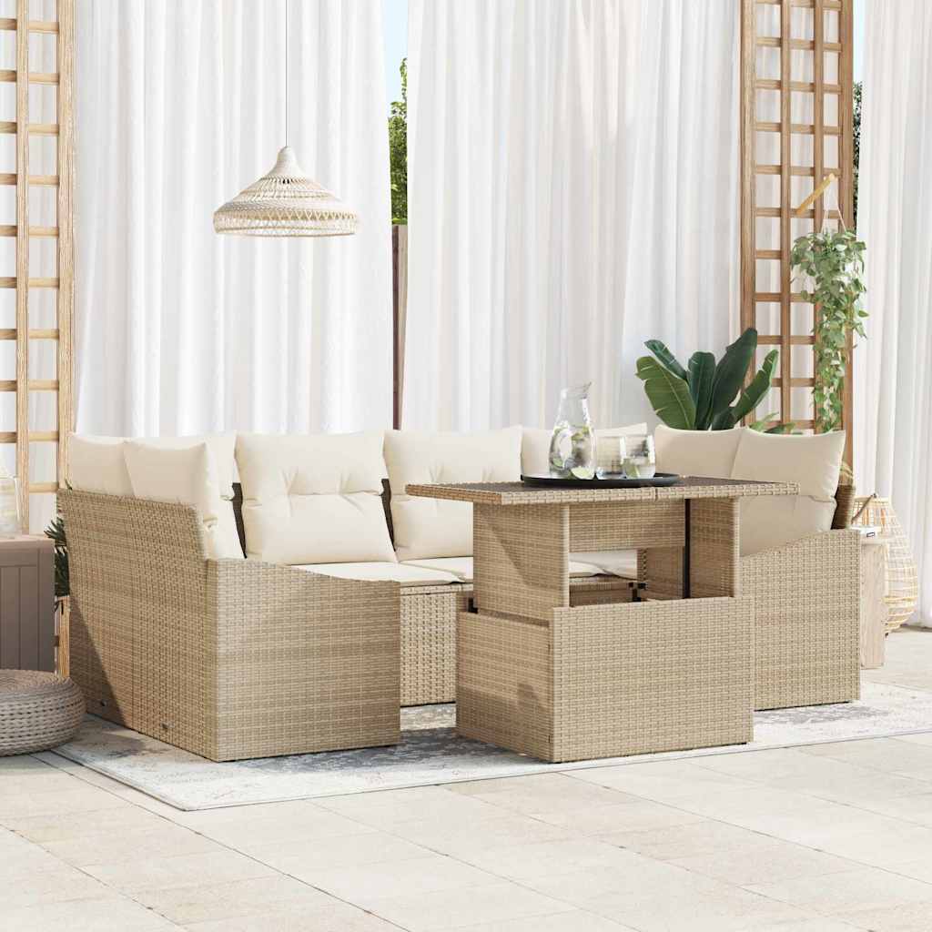 Havesofa Sæt med pude 7 pcs Beige og creme polyrattan