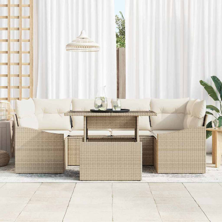 Havesofa Sæt med pude 7 pcs Beige og creme polyrattan