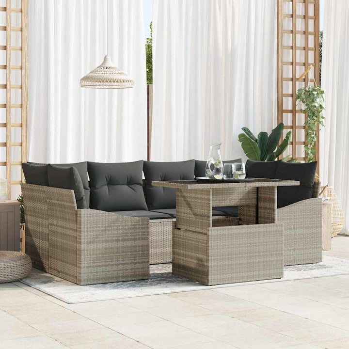 Havesofa Sæt med opbevaring med pude 7 pcs Lysegrå polyrattan