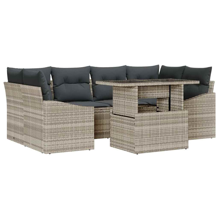 Havesofa Sæt med opbevaring med pude 7 pcs Lysegrå polyrattan