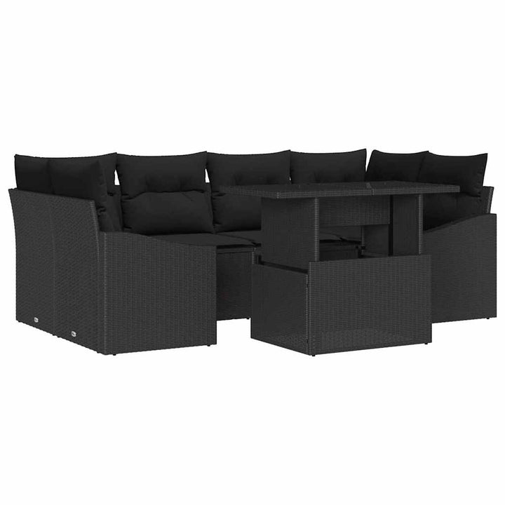 Havesofa Sæt med pude 7 pcs Sort polyrattan