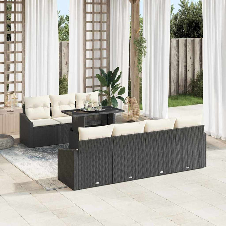 Havesofa Sæt med pude 8 pcs Sort og Cream polyrattan