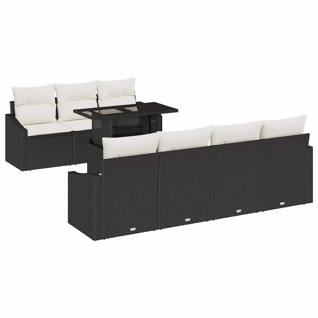 Havesofa Sæt med pude 8 pcs Sort og Cream polyrattan
