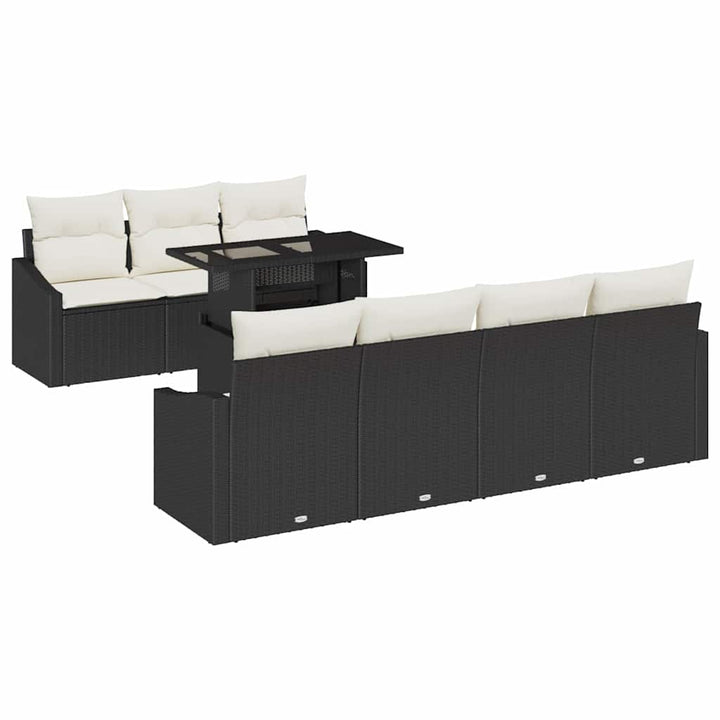 Havesofa Sæt med pude 8 pcs Sort og Cream polyrattan
