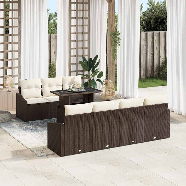 Havesofa Sæt med pude 8 pcs Brun og Creme polyrattan