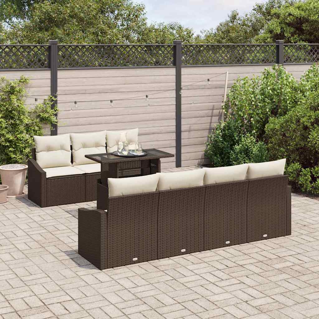 Havesofa Sæt med pude 8 pcs Brun og Creme polyrattan