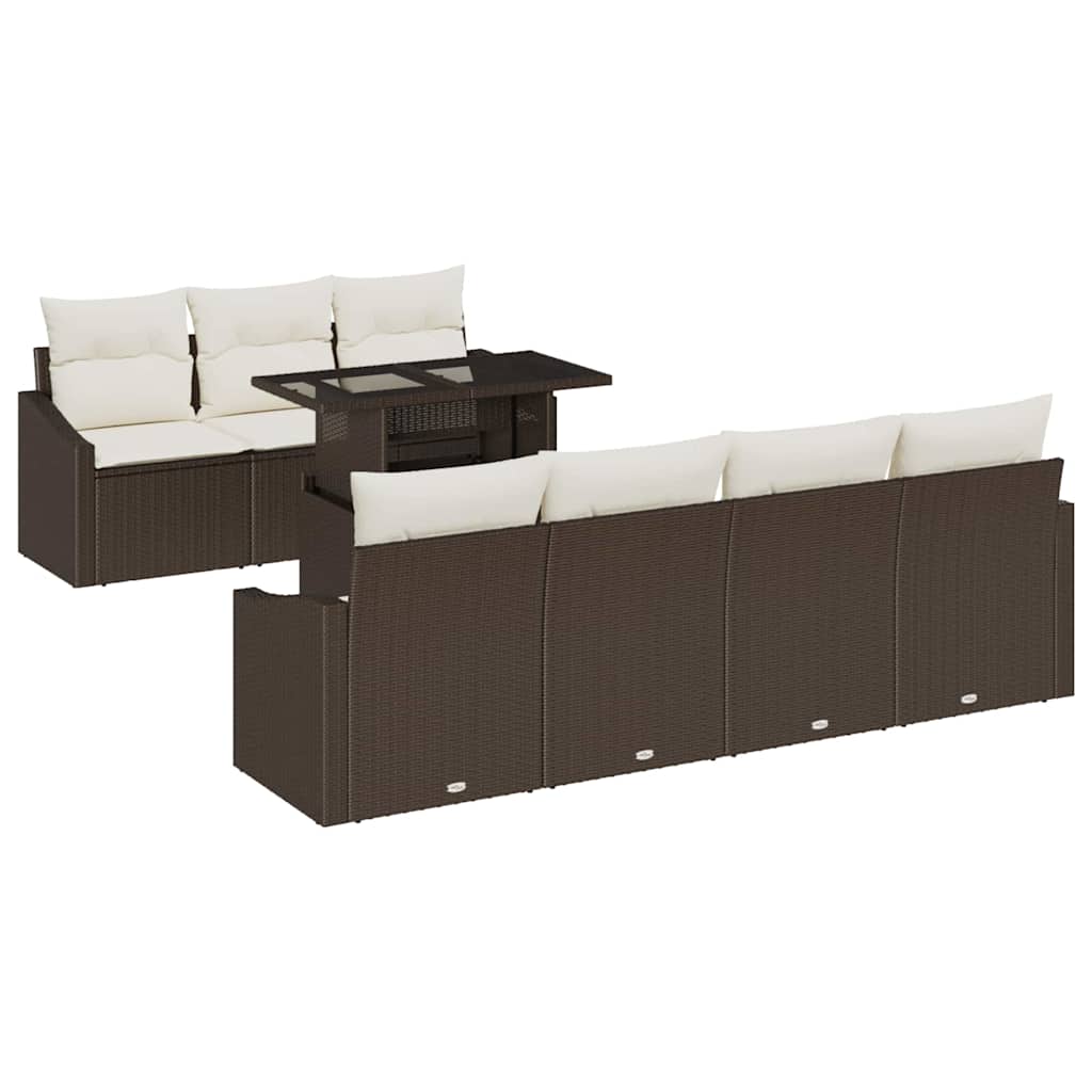 Havesofa Sæt med pude 8 pcs Brun og Creme polyrattan