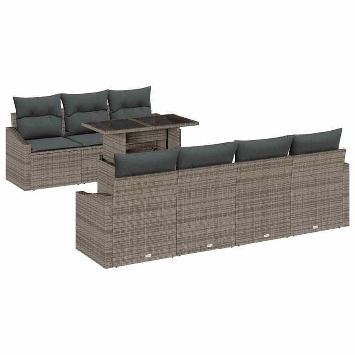 Havesofa Sæt med pude 8 pcs Grå polyrattan