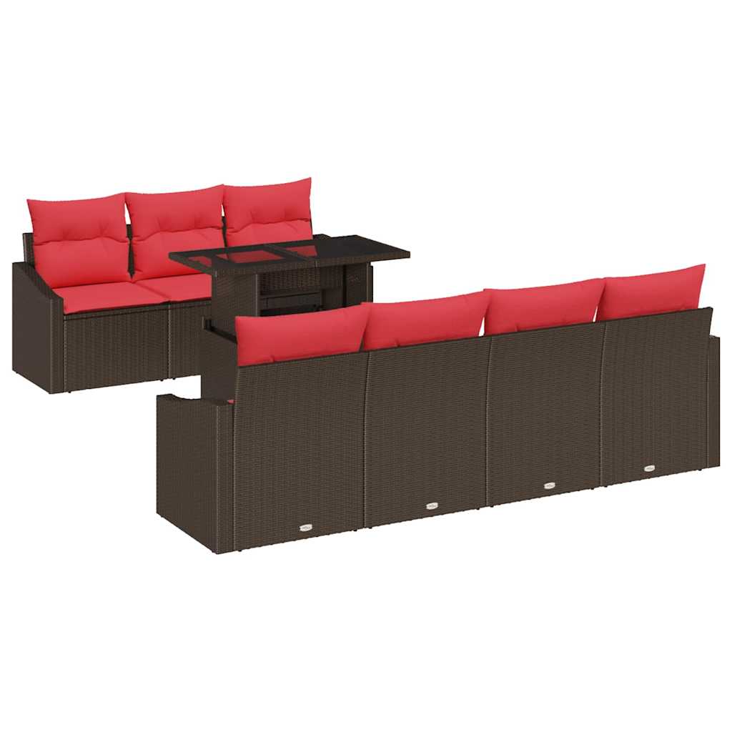 Havesofa Sæt 8 stk. Brun og Rød polyrattan