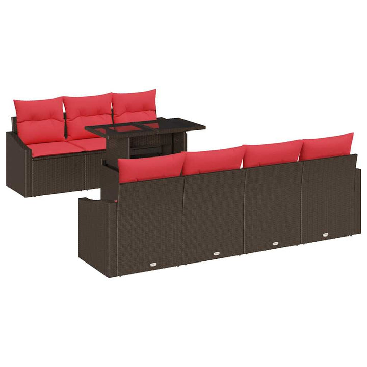 Havesofa Sæt 8 stk. Brun og Rød polyrattan