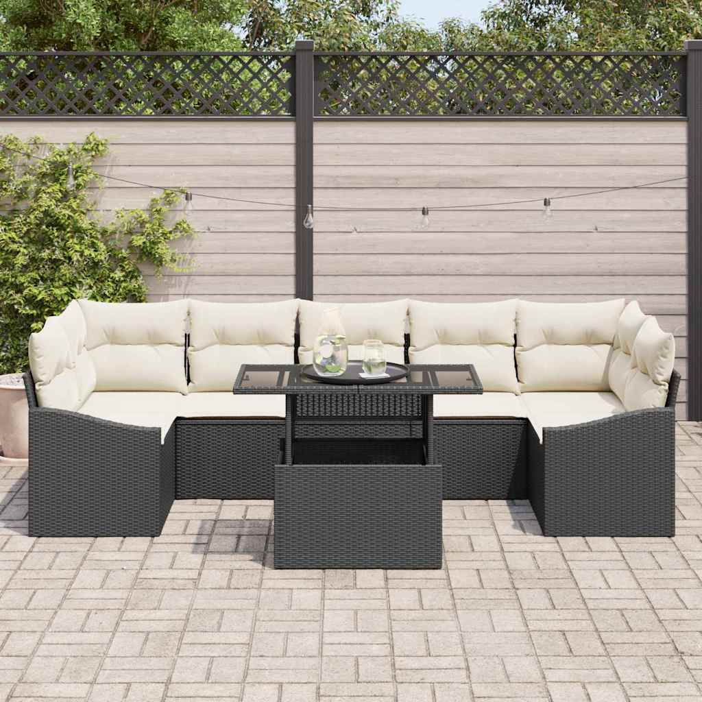 Havesofa Sæt 8 stk. Sort og Cream polyrattan