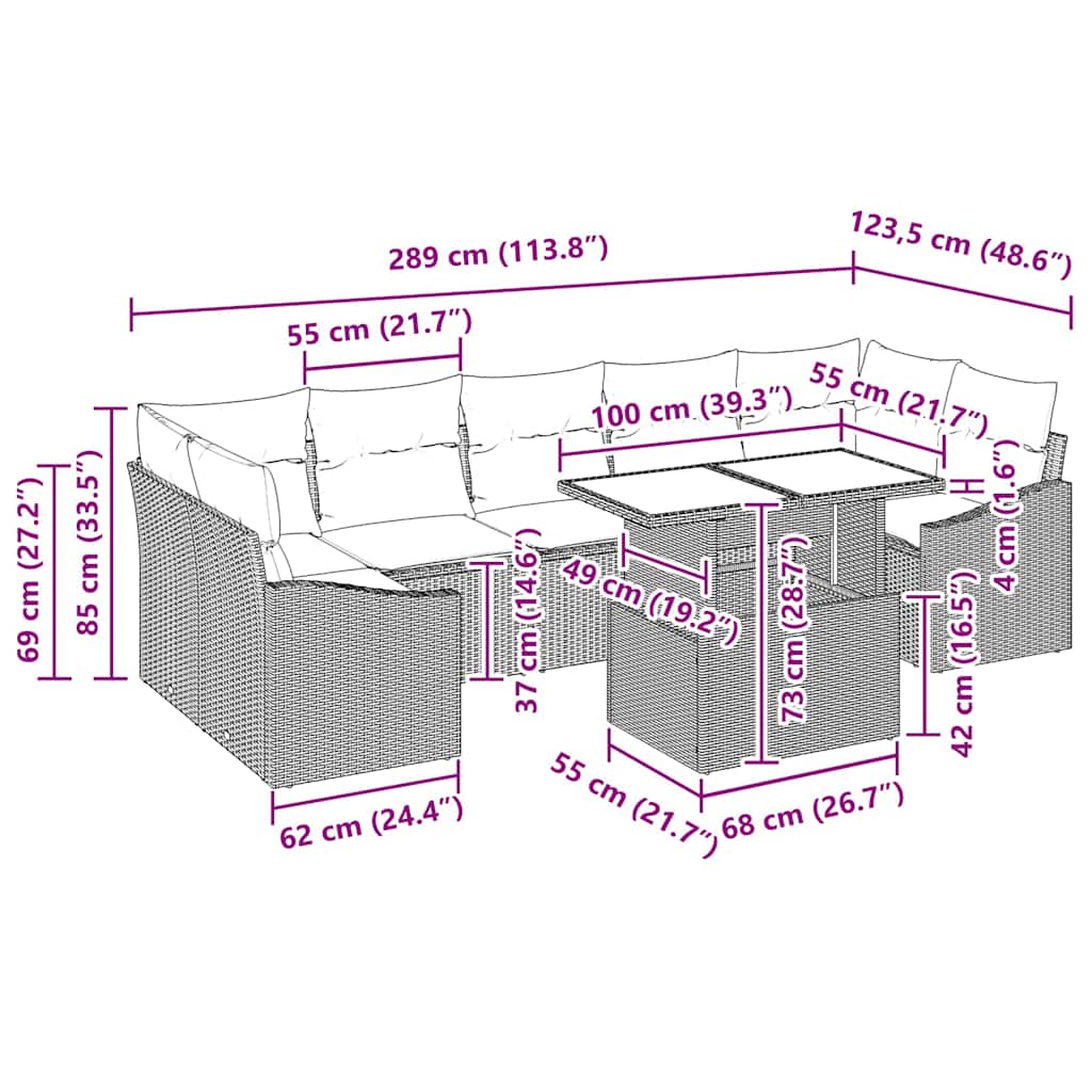 Havesofa Sæt 8 stk. Sort og Cream polyrattan