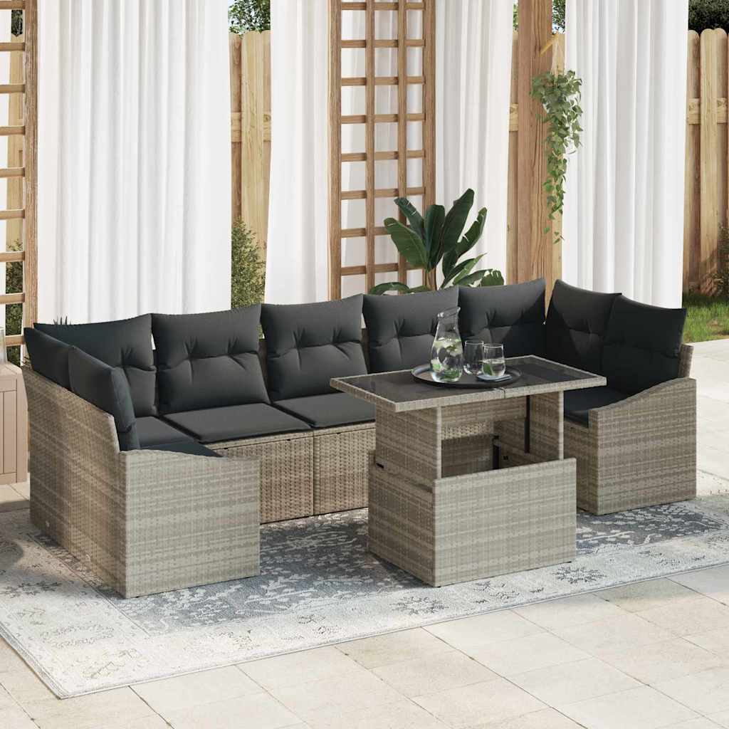 Havesofa Sæt med pude 8 pcs Lysegrå polyrattan