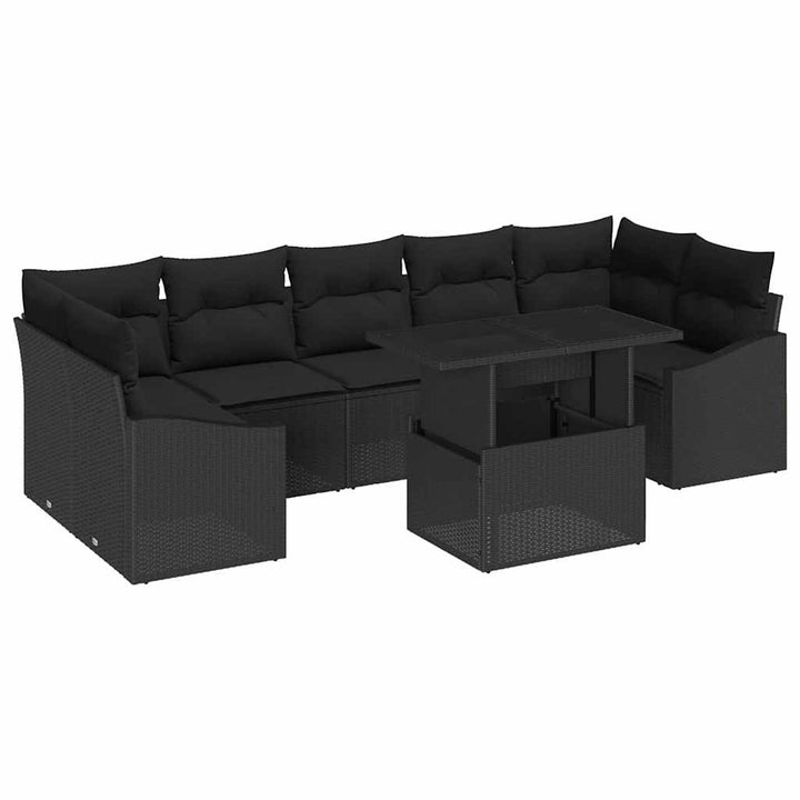 Havesofa Sæt med pude 8 pcs Sort polyrattan