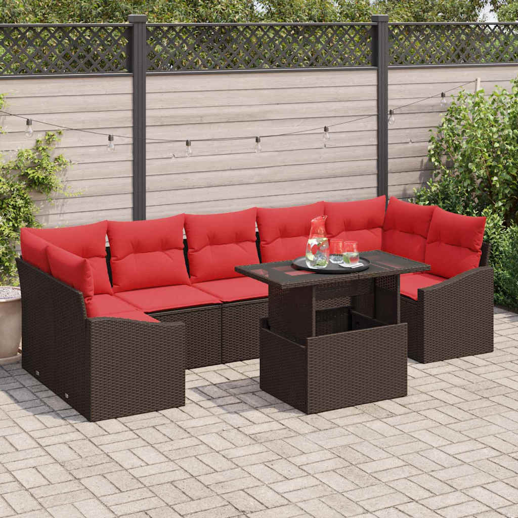 Havesofa Sæt 8 stk. Brun og Rød polyrattan